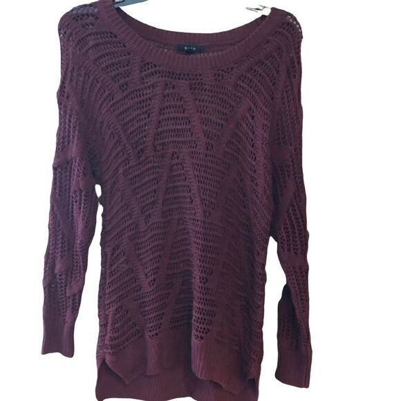 Mine Sz S Burgundy Lightweight Slouchy Knit Cable High Low Sweater - Picture 1 of 8